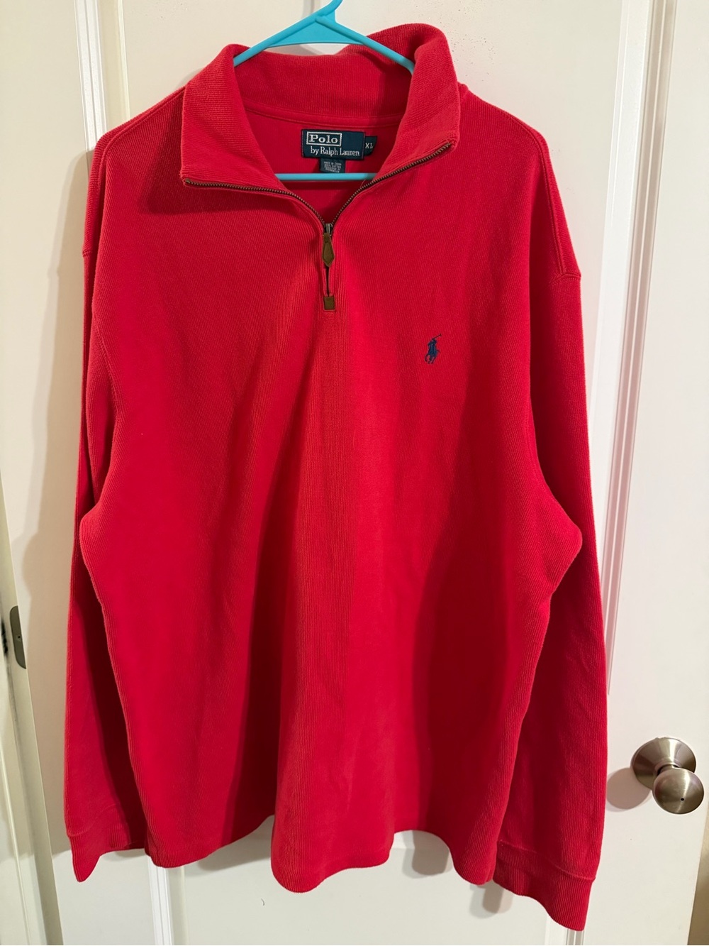 Polo by Ralph Lauren Men’s Red Half-Zip Sweater with Navy Pony